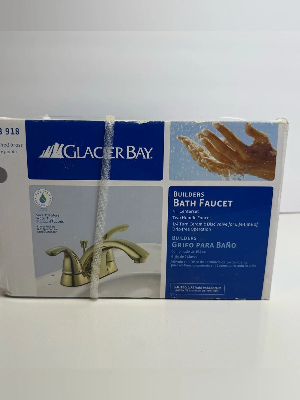 Glacier Bay Builders 523 918 Bath Faucet 4 Inch Center Set Polished Brass New